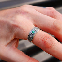 Solid 925 Sterling Silver & Natural Turquoise Patterned Band Ring