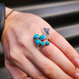 (R) Solid 925 Sterling Silver & Natural Turquoise Rustic Black Oxidized 5x Setting Ring