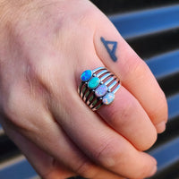 Solid 925 Sterling Silver, Natural Turquoise & Created Opal 4x Setting Cage Ring