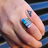Solid 925 Sterling Silver, Natural Turquoise & Created Opal 4x Setting Cage Ring