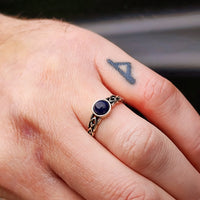 (Q) Solid 925 Oxidized Sterling Silver & Natural Sodalite Celtic Band Ring