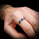 (T) 925 Sterling Silver & Natural Raw Sapphire 3x Setting Handmade Ring