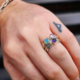 925 Sterling Silver, Rose Quartz, Amethyst, Opal Handmade Spinner Ring