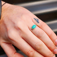 Solid 925 Sterling Silver & Natural Turquoise Oval Ring