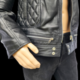 Blackout - Mens REAL Genuine Leather Jacket - Black Ribbed & Quilted