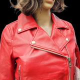 50% OFF SALE. Cherry Blaze - Womens REAL Genuine Leather Jacket - Red Side Zip