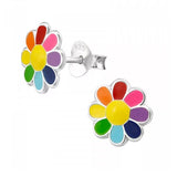 925 Sterling Silver Colorful Flower Stud Earrings