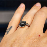 Size Q, T - Dark Stainless Steel Rose Ring