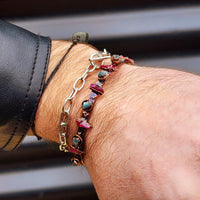 Electroformed Copper & Natural Raw Aquamarine with Raw Pink Tourmaline Bracelet