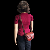 Genuine Leather Half Round Shoulder Handbag - Brown