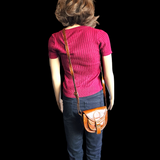 Genuine Leather Rounded Handbag - Brown