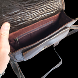 Genuine Leather Rounded Handbag - Chocolate Brown