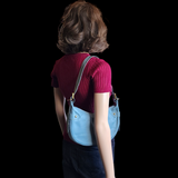 Genuine Leather Half Moon Handbag - Duck Egg