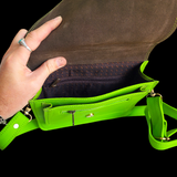 Genuine Large Leather Shoulder Hand Bag - Lime