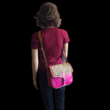 Genuine Leather & Cow Hair Shoulder Handbag - Patchwork Pink Leopard