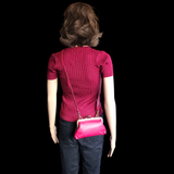 Genuine Leather Shoulder Purse - Pink & Brass