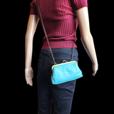 Genuine Leather & Brass Vintage Shoulder Purse - Turquoise