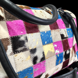 Genuine Leather & Cow Hair Duffle Bag - Patchwork Multicolor