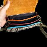 Genuine Leather & Cow Hair Hand Bag - Black & White Patchwork