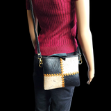 Genuine Leather & Cow Hair Patchwork Shoulder Bag - Black, Tan, Cow Hair