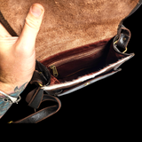 Genuine Leather & Cow Hair Rounded Handbag - Chocolate Brown