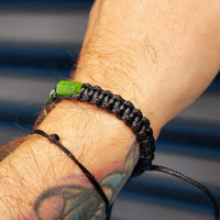 Natural Nephrite Greenstone Cylinder Macrame Bracelet (BLACK)