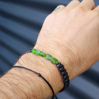 Irregular Shaped Greenstone Macrame Bracelet