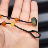 Deluxe Raw Amber & Greenstone Teething Necklace - Heavy Duty Macrame