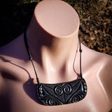 Koru Etched XL Black Breastplate Bone Carving Pendant Necklace
