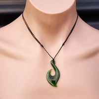 Natural Greenstone Carved Hook Pendant Necklace