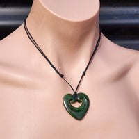 Natural Greenstone Double Koru Heart Carved Pendant Necklace