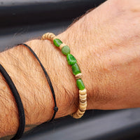 Greenstone & Brown Coconut Wood Bracelet