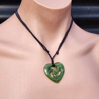 Natural Greenstone Triple Koru Heart Pendant Necklace