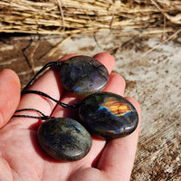 Round Natural Labradorite Pendant Necklaces