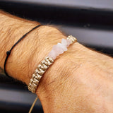 Natural Rose Quartz Chip Tan Macrame Bracelet