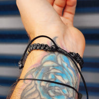 Black Macrame Cord Bracelet - Raw Green Amber