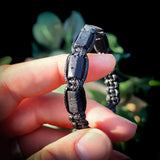 Natural Raw Black Tourmaline Cylinder Macramé Bracelet (10X9)