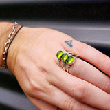 Rustic Handmade Solid 925 Sterling Silver & Natural Peridot 3x Setting Cage Ring