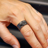 Size Y, T - Solid Oxidized Stainless Steel Lovers Skull Band Ring