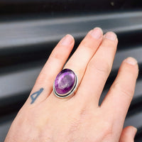 (T) Solid Sterling Silver & Natural Amethyst Oval Handmade Solitaire Ring