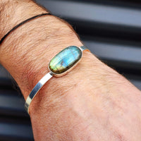 Solid Sterling Silver & Natural Labradorite Handmade Cuff Bracelet