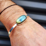 Solid Sterling Silver & Natural Labradorite Handmade Cuff Bracelet