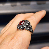 Size T1/2 - Red Zircon Stainless Steel Multi Skull Ring