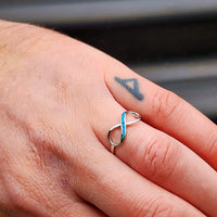 (Q) Solid 925 Sterling Silver & Created Opal Infinity Ring