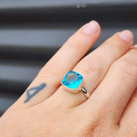 Solid Sterling Silver & Natural Blue Topaz Handmade Signet Ring
