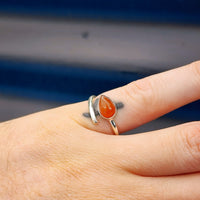 (O) Solid Sterling Silver & Carnelian Pear Shaped Handmade Ring