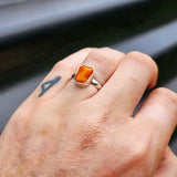 (R) Solid 925 Sterling Silver & Natural Orange Opal Irregular Handmade Ring