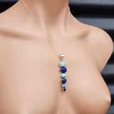 Solid Sterling Silver, Lapis Lazuli & Blue Larimar Handmade 6 Setting Pendant Necklace