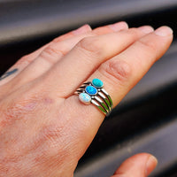 Solid 925 Sterling Silver, Natural Turquoise & Created Opal Cage Ring