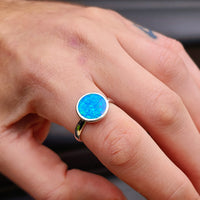 (T) Solid 925 Sterling Silver & 13mm Created Opal Round Solitaire Ring